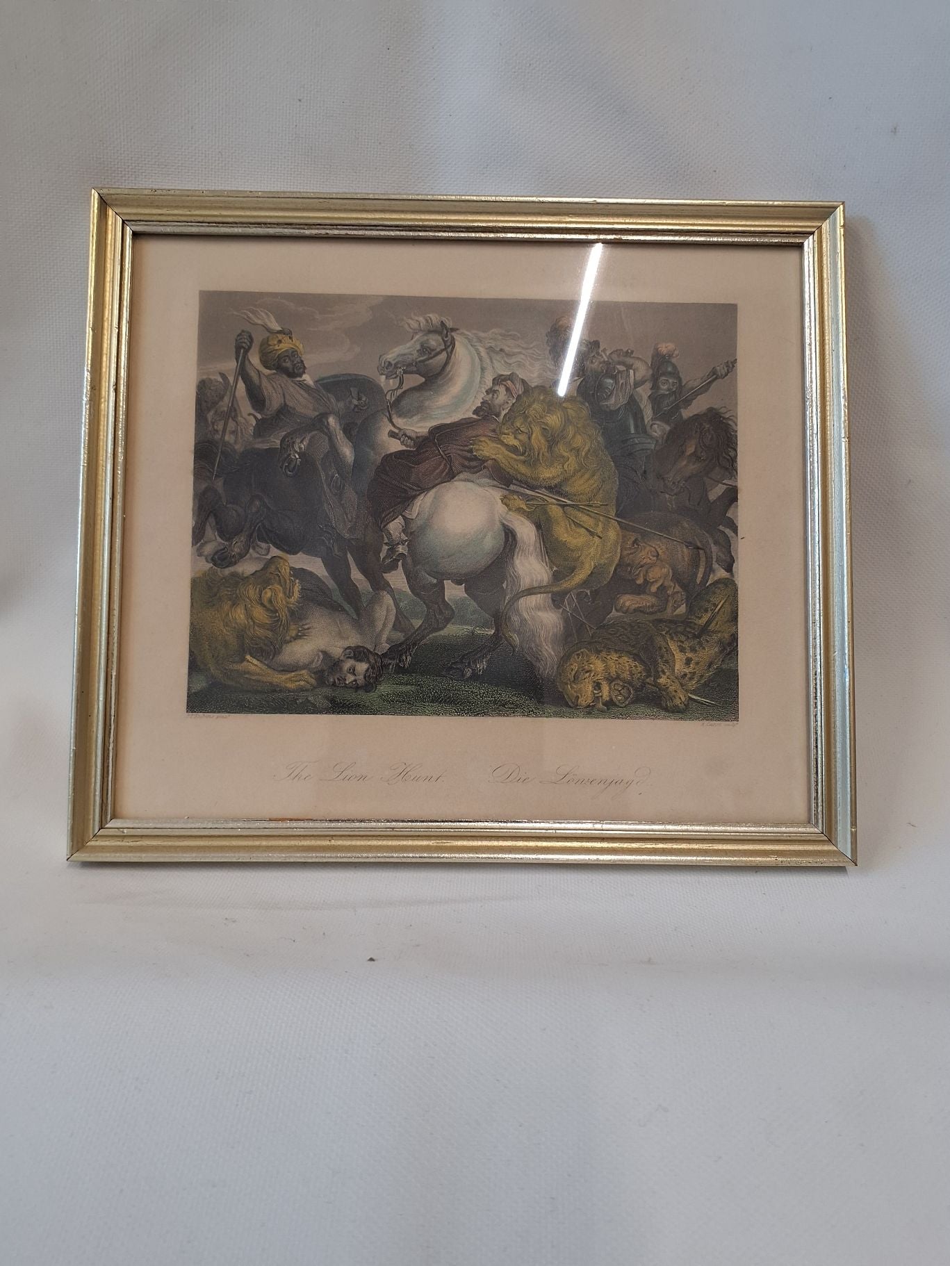 Ancienne litografi "Die løwenjagt"